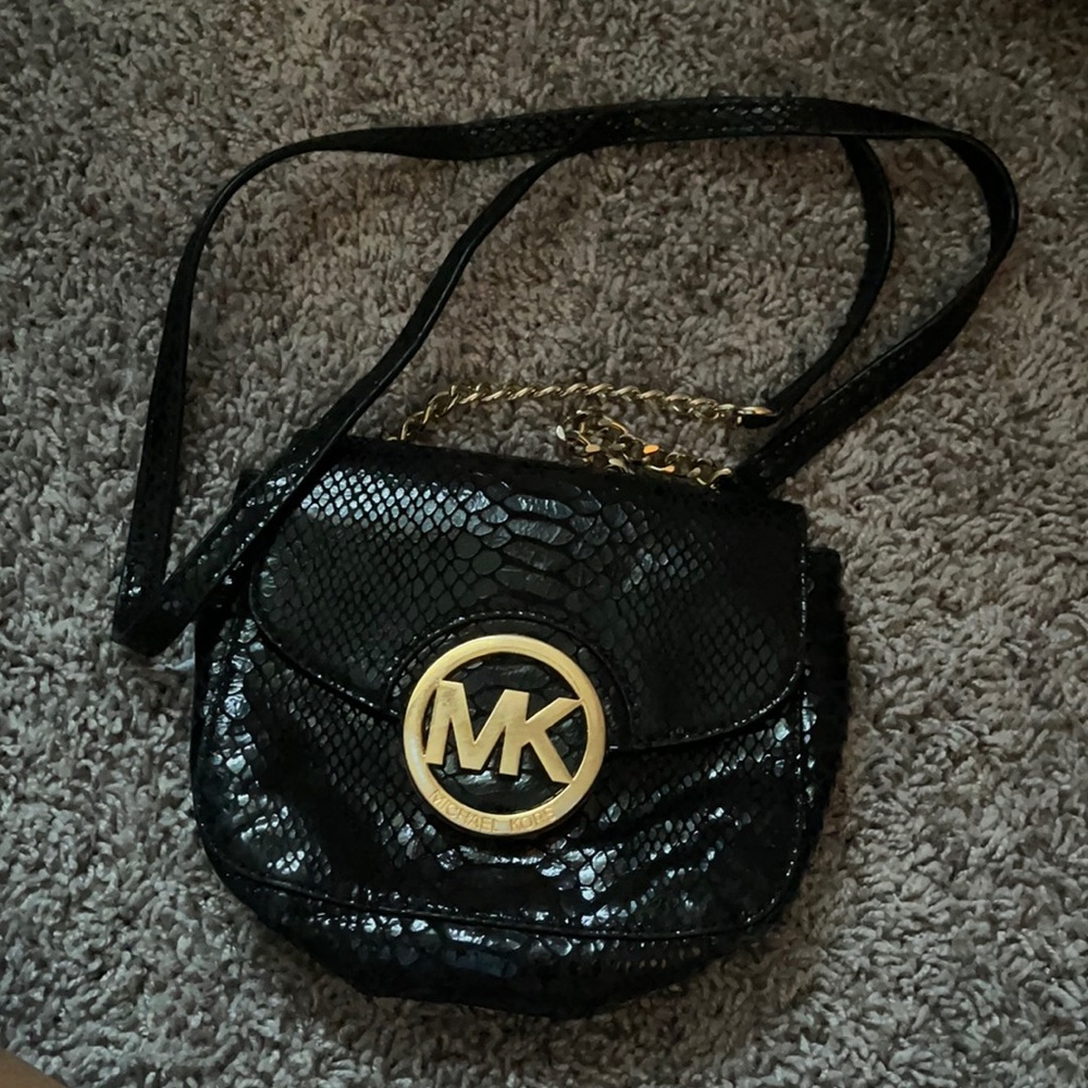 MK crossbody bag black reptile print
